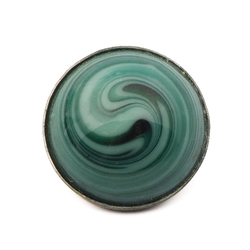 Vintage Czech 2 part silver mounted green swirl glass cabochon button 20mm