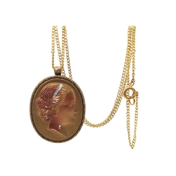 Czech vintage gold gilt glass cameo necklace pendant