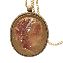 Czech vintage gold gilt glass cameo necklace pendant