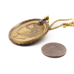 Czech vintage gold gilt glass cameo necklace pendant