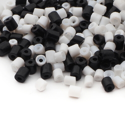 Lot (1700) Vintage Czech black white glass bugle seed beads 3-5mm