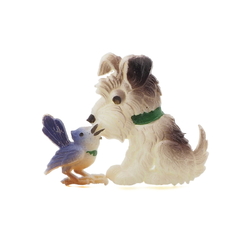 Vintage Deco celluloid terrier dog bird pin brooch