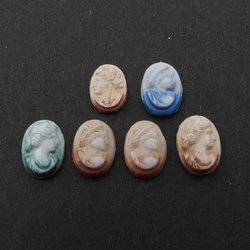 Lot (6) Czech antique oval figural micro cameo glass cabochons