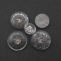 Lot (5) Vintage Czech clear frost glass buttons