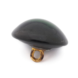 Antique Czech micro lampwork green foil dog under glass button 17mm