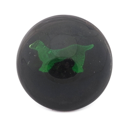 Antique Czech micro lampwork green foil dog under glass button 17mm