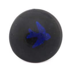 Antique Czech micro lampwork cobalt blue foil bird under glass button 15mm