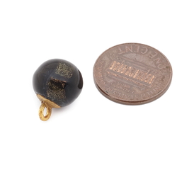 Antique Victorian Czech black gold foil lampwork ball glass button 12mm