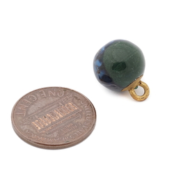 Antique Victorian Czech blue satin zigzag foil lampwork glass ball button 12mm
