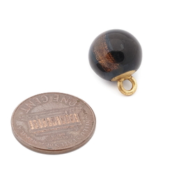 Antique Victorian Czech gold foil lampwork black ball glass button 12mm