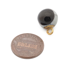 Antique Victorian Czech satin grey black bicolor lampwork glass ball button 12mm