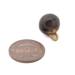 Czech Victorian antique satin brown lampwork striped glass ball button 12mm rosette shank