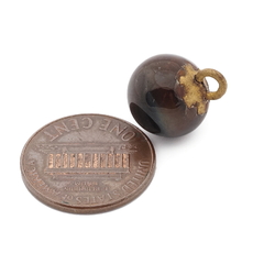 Czech Victorian antique satin brown lampwork striped glass ball button 12mm rosette shank