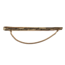 Retro vintage gold tone plated metal tie clip bar with chain