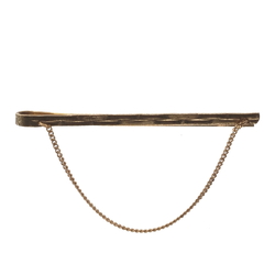 Vintage gold tone plated metal retro tie clip bar with chain