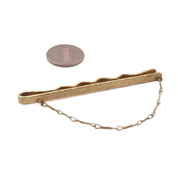 Vintage gold tone plated metal tie clip bar with chain