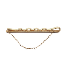 Vintage gold tone plated metal tie clip bar with chain