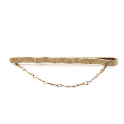 Vintage gold tone plated metal tie clip bar with chain