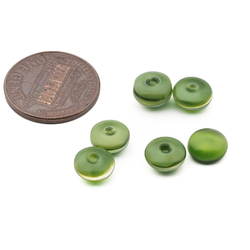 Lot (6) Vintage Czech green moonglow round glass cabochons headpin beads 8mm