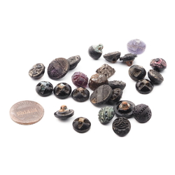 Lot (24) Czech Victorian Deco antique small black blue glass buttons