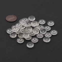Lot (36) Czech Art Deco clear flower headpin glass beads shankless button elements 12mm