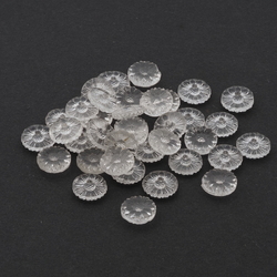 Lot (36) Czech Art Deco clear flower headpin glass beads shankless button elements 12mm