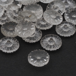 Lot (36) Czech Art Deco clear flower headpin glass beads shankless button elements 12mm