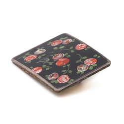 Antique Art Nouveau Czech reverse painted floral rose glass pin brooch