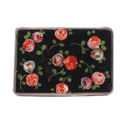Antique Art Nouveau Czech reverse painted floral rose glass pin brooch