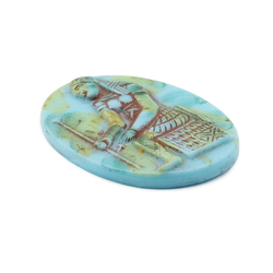 Antique Czech blue Egyptian revival pharaoh glass cabochon 32x24mm