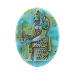 Antique Czech blue Egyptian revival pharaoh glass cabochon 32x24mm