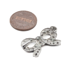 Vintage silver tone metal rhinestone bow pin brooch element
