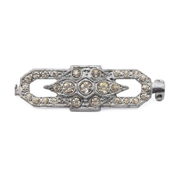 Vintage silver tone metal rhinestone geometric pin brooch element