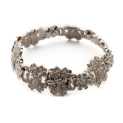 Czech vintage Art Deco rhodium plate floral bracelet marcasite glass rhinestones