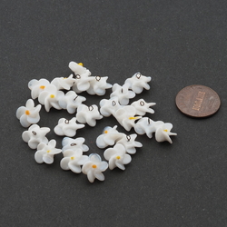 Czech antique micro lampwork glass white flower bead drop One bead only
