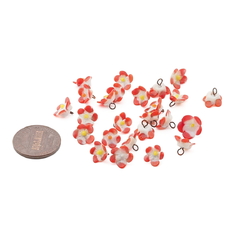 Czech antique micro lampwork red bicolor glass flower bead drop One bead 