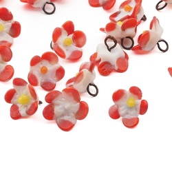 Czech antique micro lampwork red bicolor glass flower bead drop One bead 
