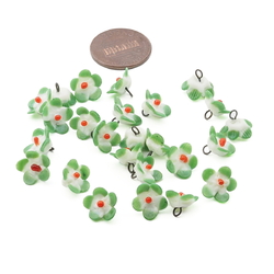 Czech antique micro lampwork green bicolor glass flower bead drop 9/10mm One bead
