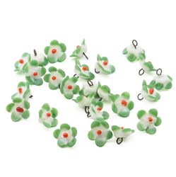 Czech antique micro lampwork green bicolor glass flower bead drop 9/10mm One bead