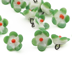Czech antique micro lampwork green bicolor glass flower bead drop 9/10mm One bead