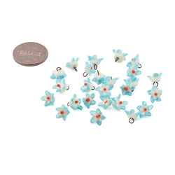 Czech antique micro lampwork blue bicolor glass flower bead drop 7/8mm One bead only