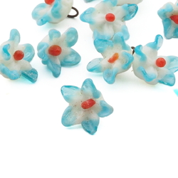 Czech antique micro lampwork blue bicolor glass flower bead drop 7/8mm One bead only