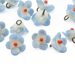 Czech antique micro lampwork blue bicolor glass flower bead drop 9/10mm One bead