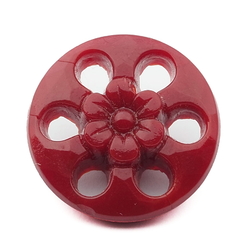 Vintage Deco Czech pierced dark red flower glass button 18mm