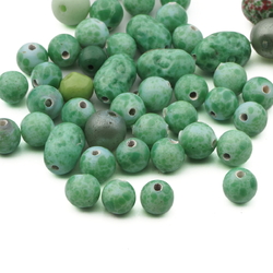 Lot (43) vintage Czech green matrix marble glass beads