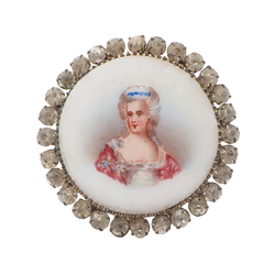 Large antique Czech metal mounted rhinestone cameo cabochon glass button 39mm