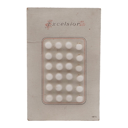 Card (24) Czech vintage translucent white ball glass buttons 8mm "Excelsior"