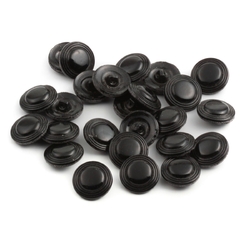 Lot (24) Czech vintage Deco concentric ribbed black glass buttons 18mm