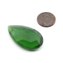 Czech vintage hand cut green teardrop faceted pendant glass bead 40mm