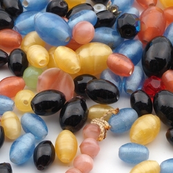 Lot (110) Czech vintage assorted black satin lampwork glass beads